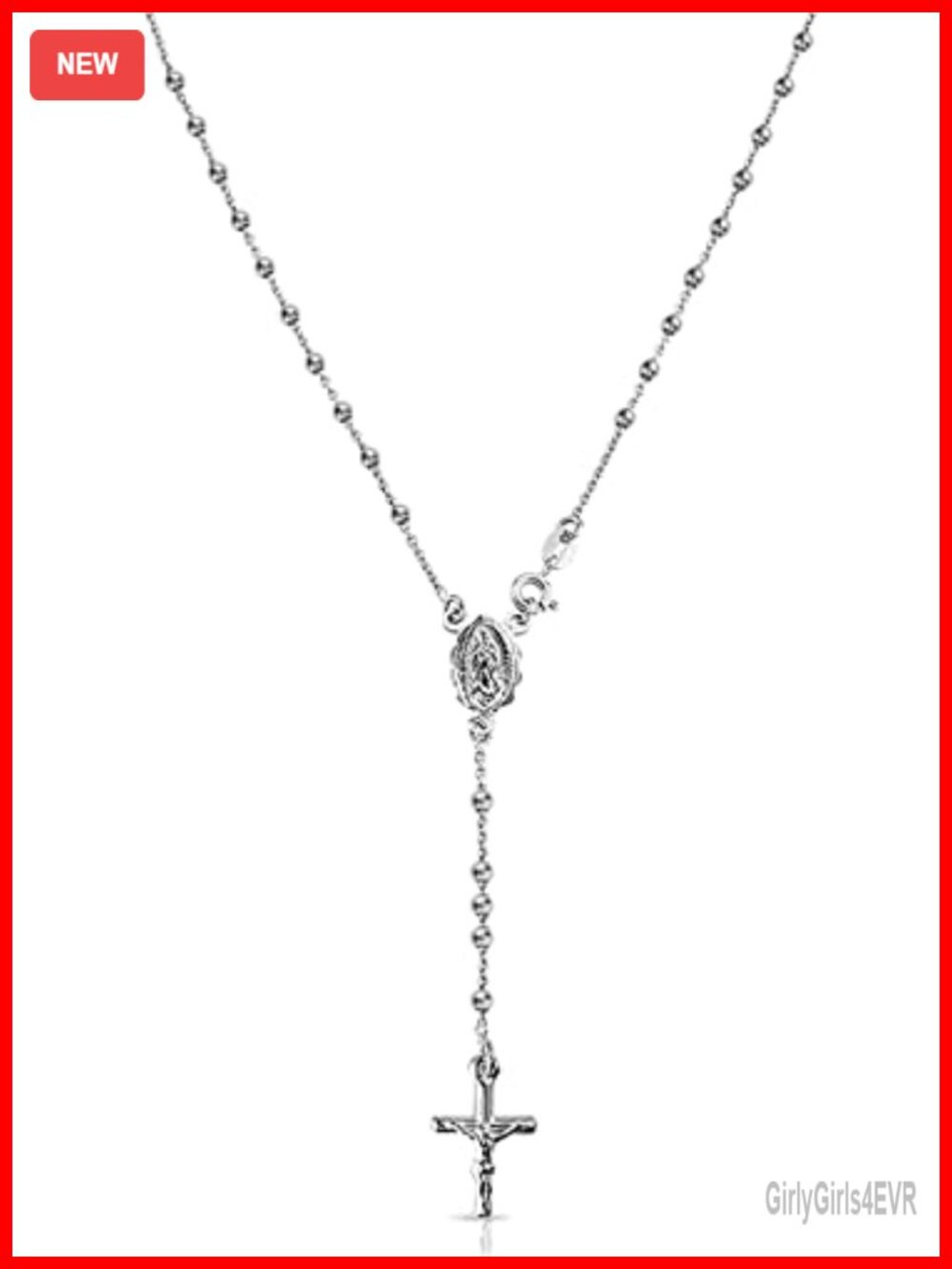 Savlano 925 Sterling Silver Italian Solid Bead Chain Cross Rosary Virgin Mary
